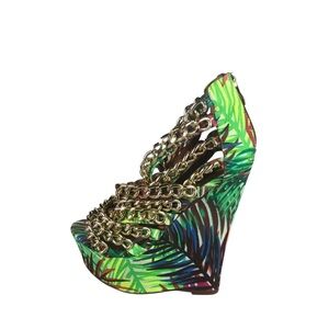 NELLY BERNAL Gold Chain Platform Wedge Sandals